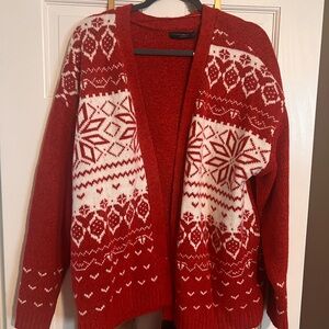 Red and White Patterned Cardigan